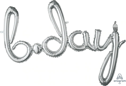 Script Phrase B-Day Silver 37" - (Single Pack). 3765701 - Lift balloons 