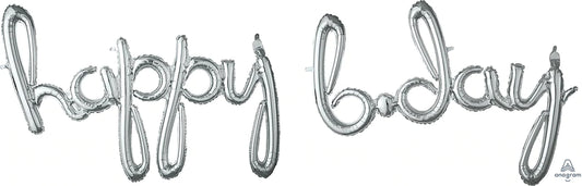 Phrase Script Happy B.day Silver 39" 37" - (Single Pack) - Lift balloons 