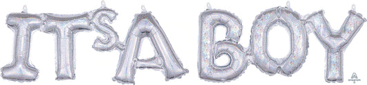 Phrase Block (It's A Boy) Silver Holo 20" - (Single Pack) - Lift balloons 