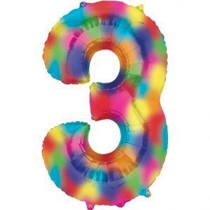 Number 3 Rainbow Splash Foil Balloon 34 Inch - Lift balloons 