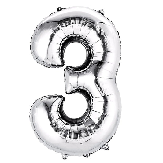 Number 3 Silver Foil Balloon 34" in each. 19645-34